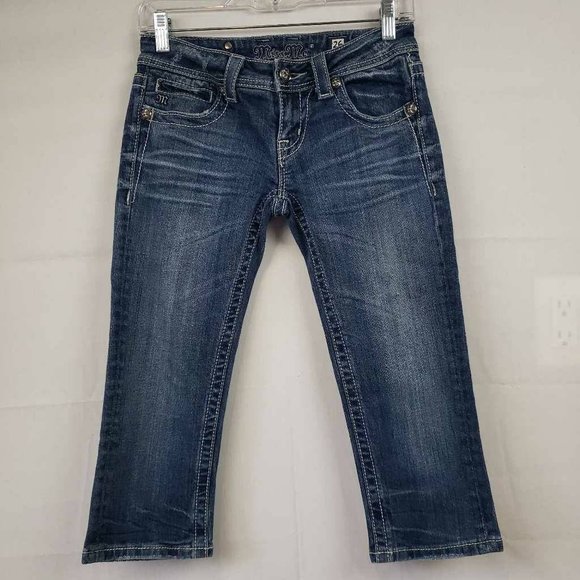 Miss Me Womens Capri Jeans Blue Stretch Embroidered Dark Wash Low Rise Denim 26 - Picture 5 of 12